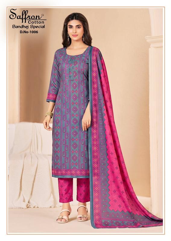 Saffron bandhej special dress material wholesale in hyderabad